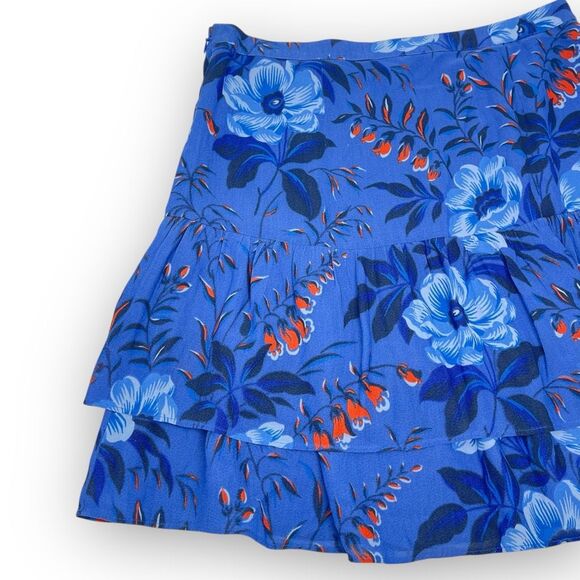 Ann Taylor Loft Mini Skirt Blue Floral Short Ruffle Tiered Boho Women’s Size 4 - Picture 6 of 12